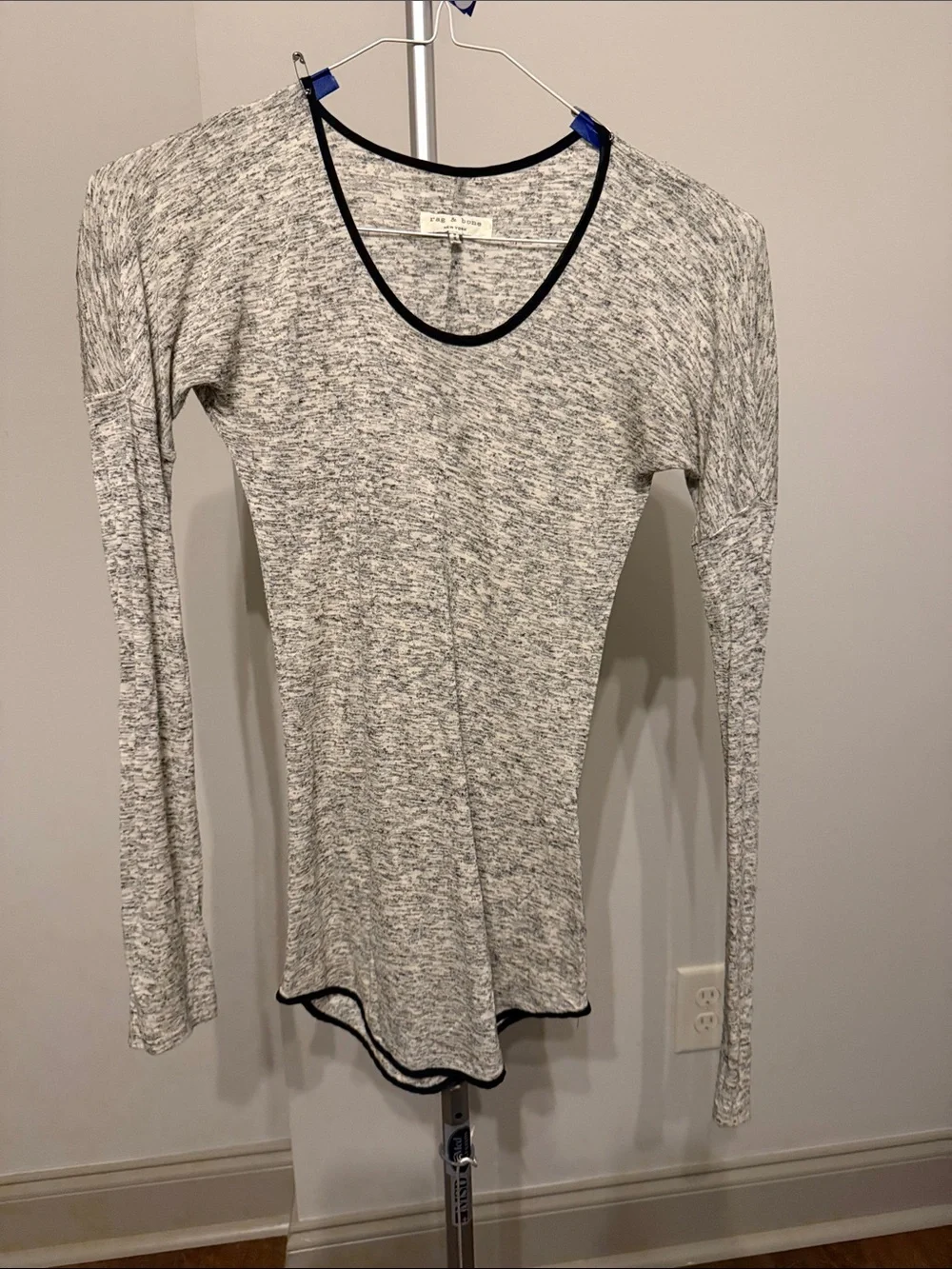 rag & bone Gray Marled Long Sleeve Tee with Black Trim